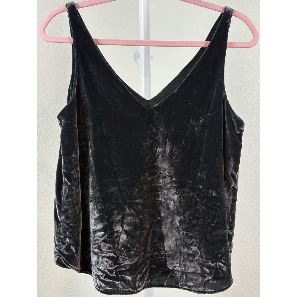 LOFT Petites Black Velvet V-Neck Tank Top Size SP Crushed Y2K‎ Blouse